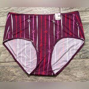 New SO Intimates microfiber Hiphugger Panties Size XL Burgundy Ribbons Design